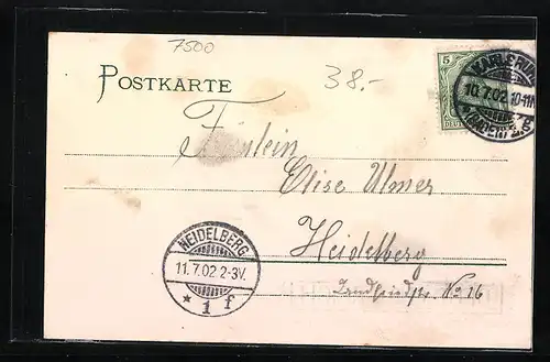 AK Karlsruhe, Blick in die Kaiserstrasse, Briefmarke