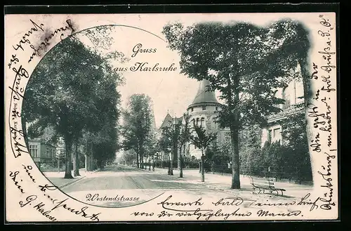 AK Karlsruhe, Westendstrasse mit Villen