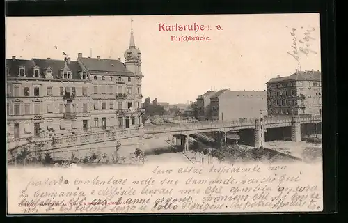 AK Karlsruhe, Strasse an der Hirschbrücke ind der Südwest-Stadt