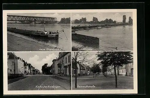 AK Karlsruhe-Knielingen, Strassenpartie mit Restaurant zum Bahnhof, Reinmuthstrasse, neue Rheinbrücke