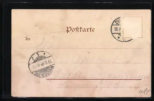 Lithographie Durlach, Teilansicht mit Bahnhof