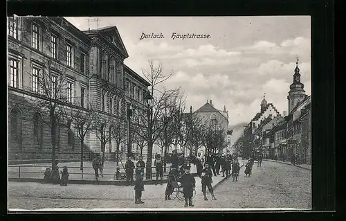 AK Durlach, Hauptstrasse, Gruppe von Kindern