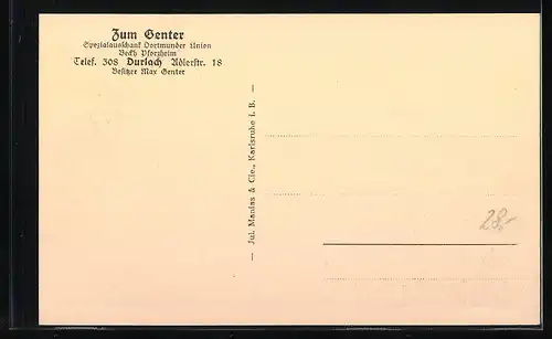 AK Durlach, Gasthaus zum Genter, Adlerstrasse 18