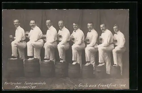 AK Karlsruhe, Männerriege der Karlsruher Turngemeinde grüsst aus Frankfurt 1908