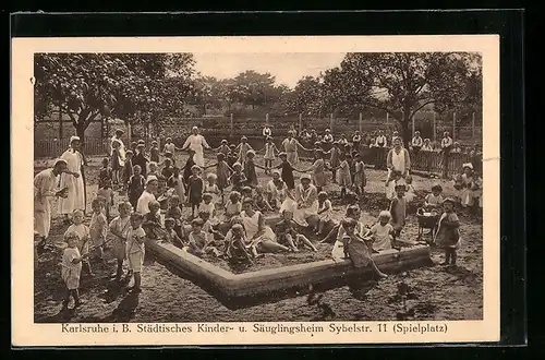 AK Karlsruhe i. B., Städtisches Kinder- und Säuglingsheim, Sybelstr. 11, Spielplatz