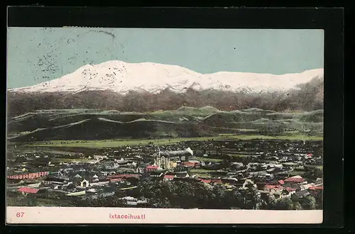 AK Ixtaocihuatl, Ortsansicht vor den Bergen