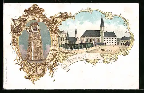 Passepartout-Lithographie Altötting, Kirche, Gnadenbild