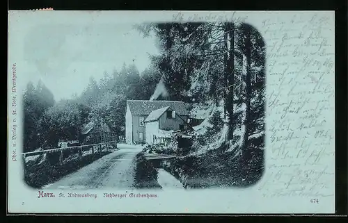 Mondschein-AK St. Andreasberg /Harz, Am Rehberger Grabenhaus