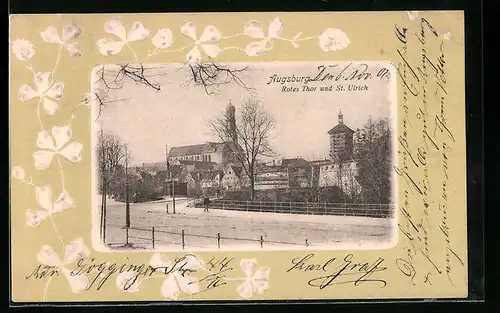 AK Augsburg, Blick zum Rothen Tor und St. Ulrich