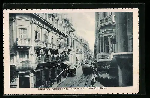 AK Buenos Aires, Calle B. Mitre, Strassenbahn