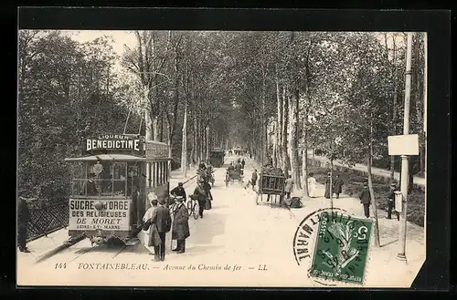 AK Fontainebleau, Avenue du Chemin de fer, Strassenbahn