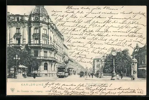 AK Karlsruhe, Carl Friedrichstrasse, Strassenbahn