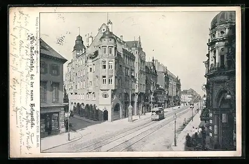 AK Karlsruhe, Strassenbahn auf der Kaiserstrasse, Hofapotheke