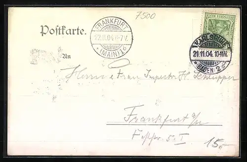 AK Karlsruhe, Strassenbahn auf der Kaiserstrasse, Hofapotheke