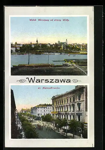 AK Warszawa, Ul. Marszatkowska, Strassenbahn