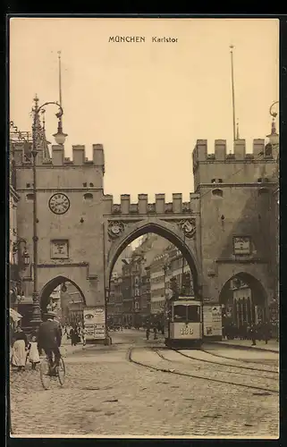 AK München, Karlstor mit Strassenbahn