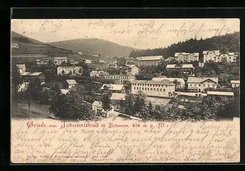 AK Johannisbad i. Böhmen, Ortsansicht aus der Vogelschau