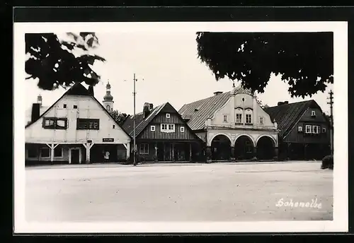 AK Hohenelbe, Ortsansicht mit Friseur Fr. Bittner