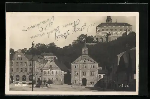 AK Nachod, Ortsansicht mit Schloss