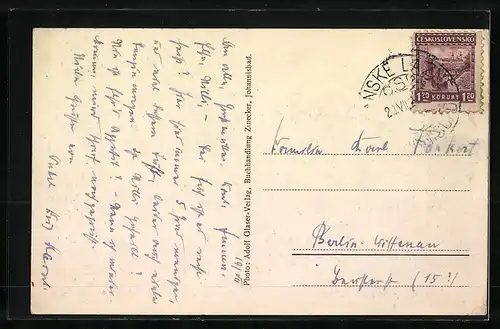 AK Johannisbad, Kurplatz mit Gästen