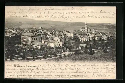 AK Trautenau, Ortsansicht aus der Vogelschau