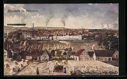 AK Braunau, Ortsansicht mit Gefangenenlager