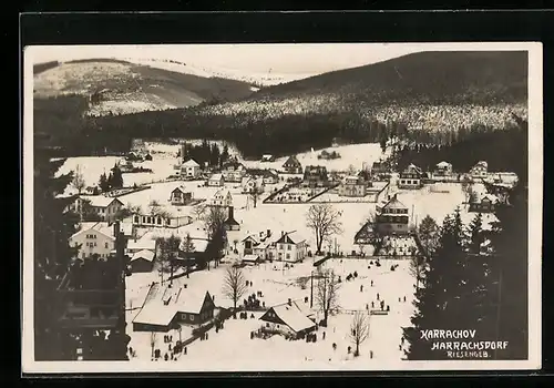 AK Harrachsdorf, Ortsansicht im Schnee