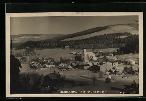 AK Harrachsdorf, Ortsansicht im Schnee