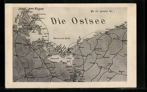 Künstler-AK Arkona /Rügen, Landkarte mit Göhren, Treptow und Misdroy