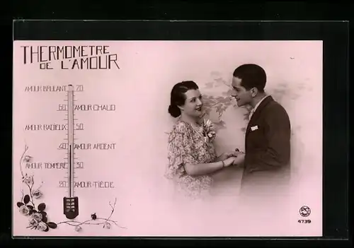 AK Thermometre de l`Amour, Liebespaar, Meteorologie
