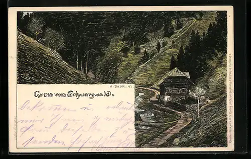 Künstler-AK Hermann Daur: Partie im Schwarzwald