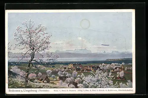 Künstler-AK Zeno Diemer: Bodensee und Umgebung (Nordufer) im Frühling