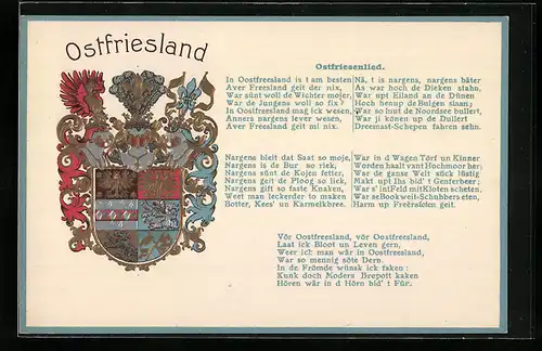 AK Wappen von Ostfriesland mit Gedicht