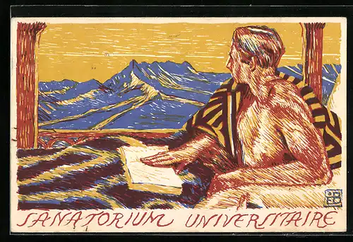 AK Sanatorium Universitaire, Student vor Bergkulisse