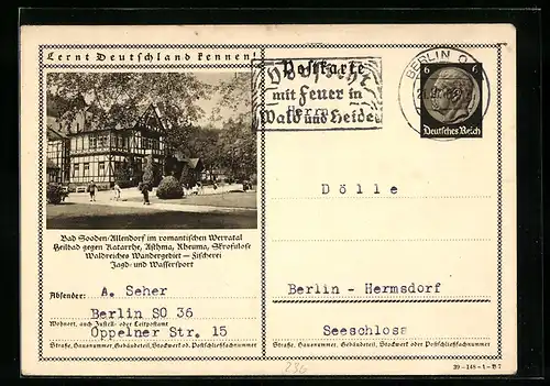 AK Sooden-Allendorf, Blick auf den Kurort, Ganzsache Lernt Deutschland kennen