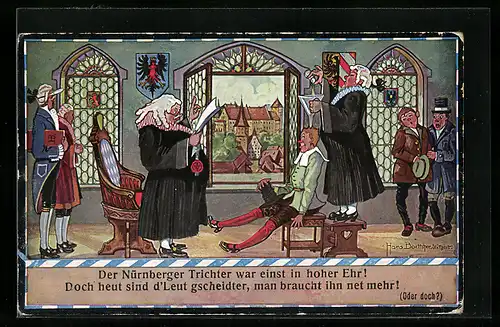 Künstler-AK Hans Boettcher: Der Nürnberger Trichter war einst in hoher Ehr