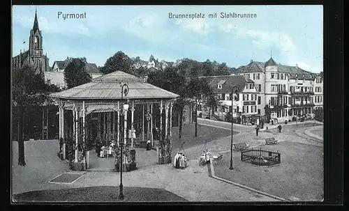 AK Pyrmont, Brunnenplatz mit Stahlbrunnen