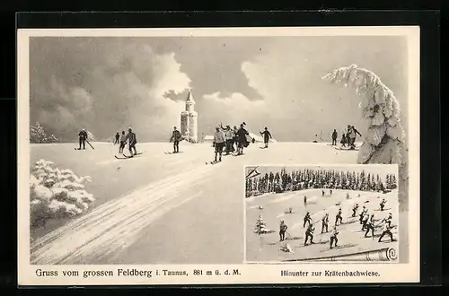AK Feldberg i. Taunus, Skifahrer auf Kräutenbach Wiese