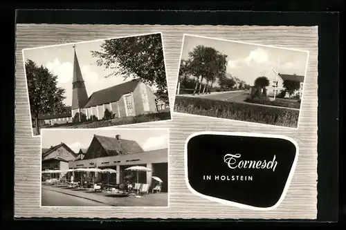 AK Tornesch /Holst., Geschäfte, Kirche, Strassenpartie