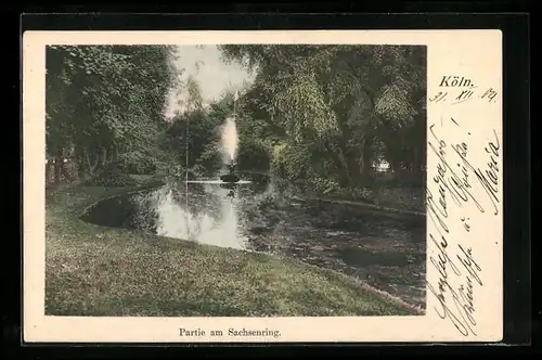 AK Köln-Neustadt, Uferpartie am Sachsenring mit Fontäne