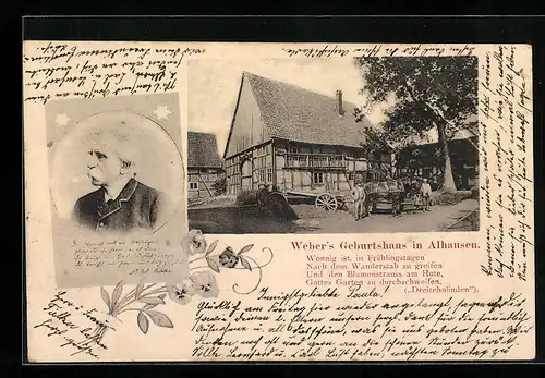 AK Alhausen, Weber`s Geburtshaus und Portrait