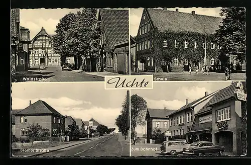 AK Uchte, Waldstrasse, Schule, Bremer Strasse, Zum Bahnhof