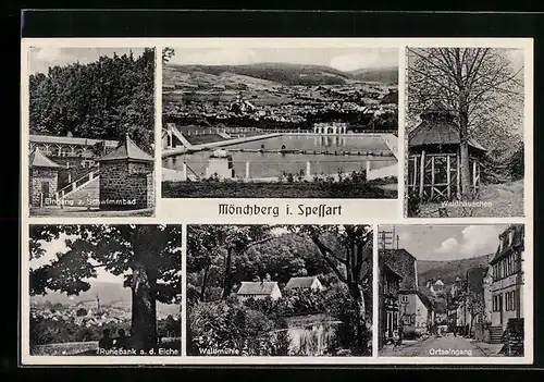 AK Mönchberg i. Spessart, Waldhäuschen, Waldmühle, Eingang zum Schwimmbad