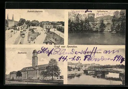 AK Berlin-Spandau, Bahnhofsplatz, Charlottenbrücke, Juliusturm