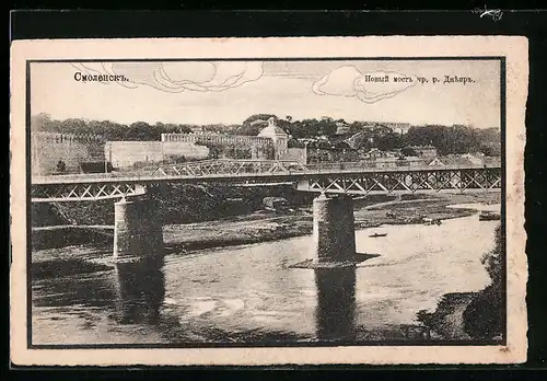 AK Smolensk, Ortsansicht mit Brücke am Wasser