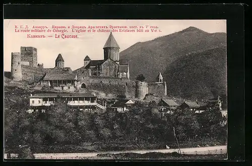 AK Le Caucase, La route militaire de Géorgie, L`église et le château des Eriztaves bâti au V-e s.