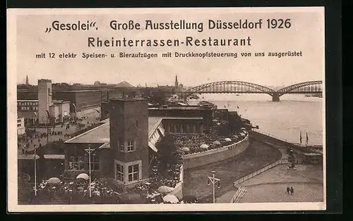 AK Düsseldorf, Gesolei Grosse Ausstellung 1926, Rheinterrassen-Restaurant