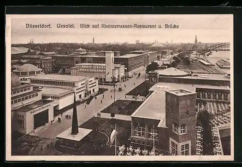 AK Düsseldorf, Gesolei 1926, Blick auf Rheinterrassen-Restaurant und Brücke