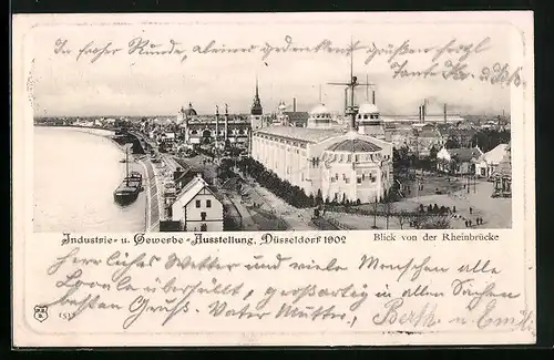 AK Düsseldorf, Industrie- und Gewerbe-Ausstellung 1902, Blick von der Rheinbrücke