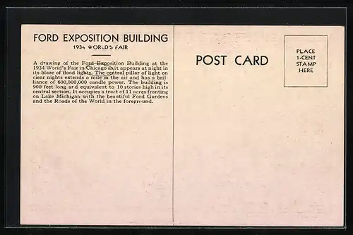 AK Chicago, Worlds Fair 1934, Ford Exposition Building